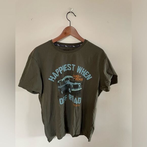 Fat Face Landrover Happiest When Off Road T Shirt Mens XL Olive Green Graphic - Picture 4 of 6